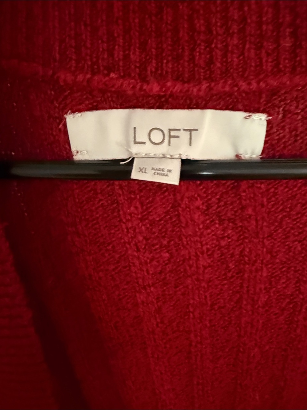 LOFT Deep Red Open-Front Ribbed Cardigan - Picture 2 of 2